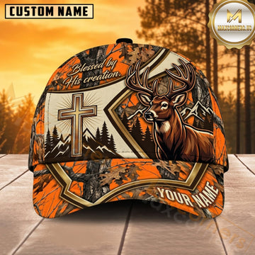 Maxcorners Deer Hunting Whitetail Buck Rustic Cross Orange Slash Camo Customized Name 3D Cap