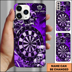 Maxcorners Darts Purple Skull With Dartboard Gothic Dark Design Personalized Name Phone Case