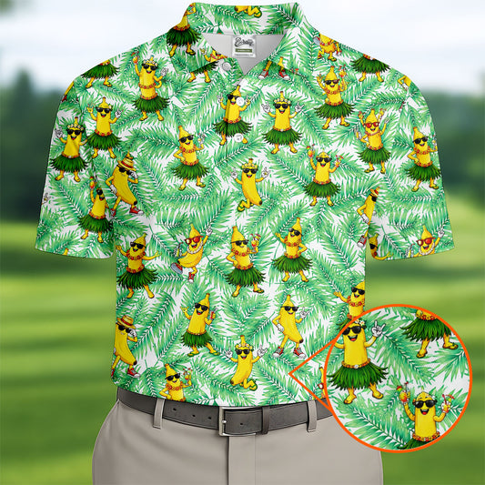 Maxcorners Funny Hula Banana Tropical Hawaiian Golf Shirt, Golf Polo For Women, Printed Golf Shirt LM1507
