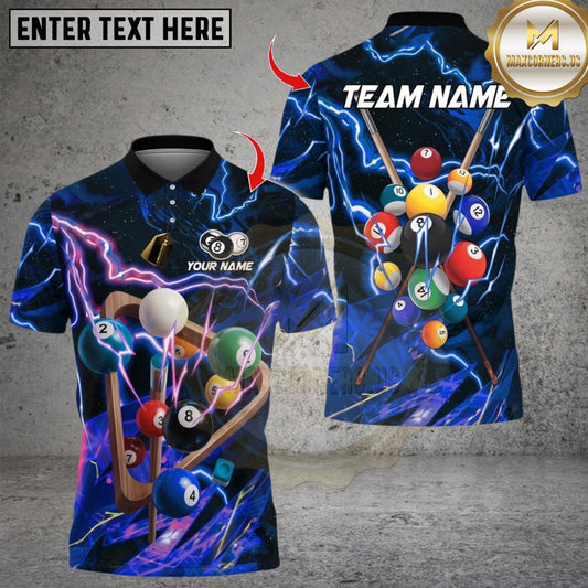 Maxcorners Billiard Thunder Lightning Ball Design Multicolor Customized Name, Team Name 3D Shirts
