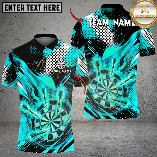 Maxcorners Darts Flaming Dartboard Grunge Dot Design Personalized Name, Team Name Unisex Shirt (4 Colors)
