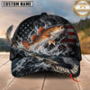 Maxcorners Fishing Graphic Monochromatic US Flag Water Splash Customized Name 3D Cap