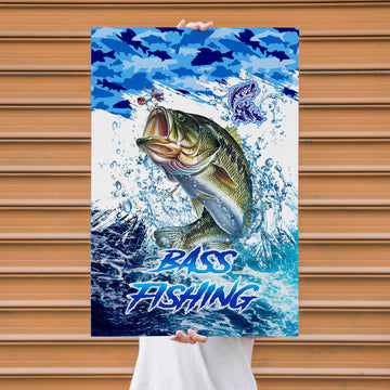 Maxcorners Largemouth Bass Fishing Ocean Camo Splash Design Personalized Name 3D Poster