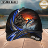 Maxcorners Fishing Skull Angler Blue Wave Personalized 3D Cap