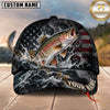 Maxcorners Fishing Graphic Monochromatic US Flag Water Splash Customized Name 3D Cap