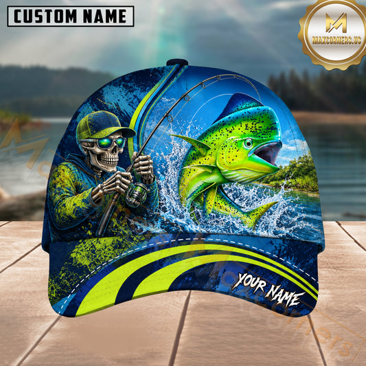 Maxcorners Fishing Skull Angler Blue Mahi Splash Personalized 3D Cap
