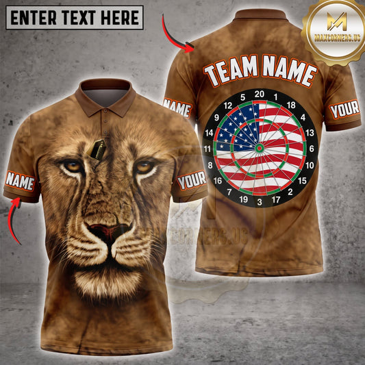 Maxcorners Darts Fierce Lion Face American Flag Dartboard Personalized Name 3D Unisex Shirt