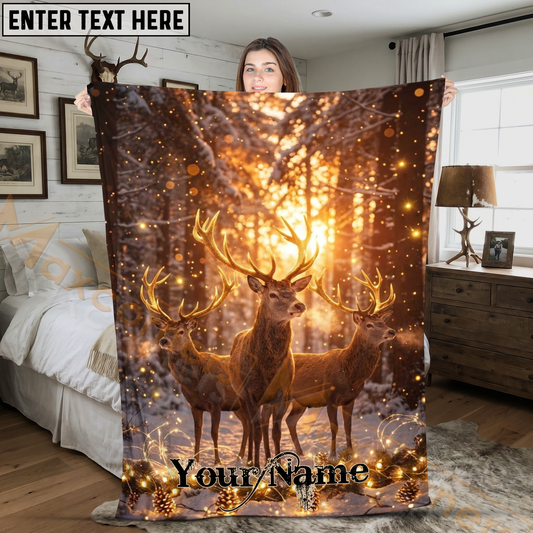 Maxcorners Magical Snowy Winter Forest Deer Family Personalized 3D Blanket