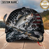 Maxcorners Fishing Graphic Monochromatic US Flag Water Splash Customized Name 3D Cap