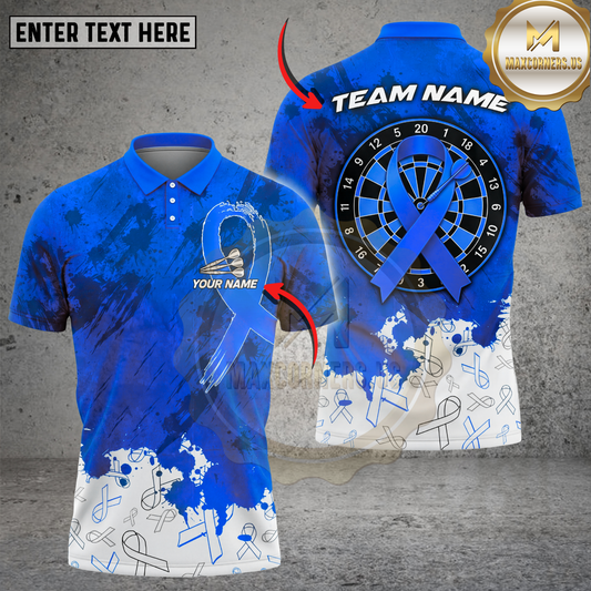 Maxcorners Dart Polo Shirt Awareness Ribbon Dartboard Multicolor Options Personalized Name, Team Name 3D Shirt (4 Colors)