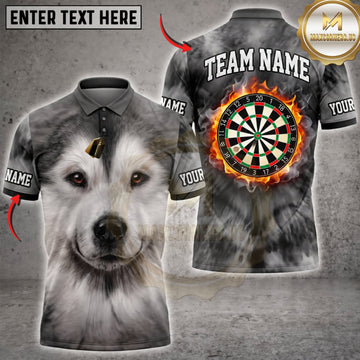 Maxcorners Darts Cute Fluffy Gray Dog Colorful Dartboard Personalized Name 3D Unisex Shirt