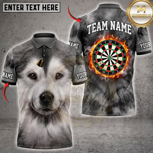 Maxcorners Darts Cute Fluffy Gray Dog Colorful Dartboard Personalized Name 3D Unisex Shirt