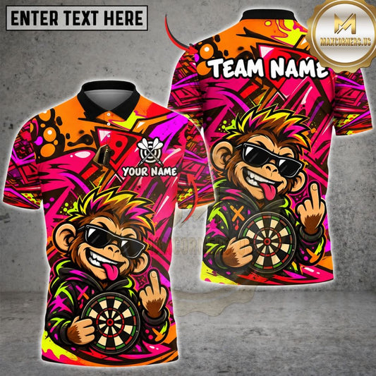 Maxcorners Darts Cool Monkey Sunglasses Middle Finger Target Board Graffiti Artwork Multicolor Customized Name, Team Name 3D Shirts