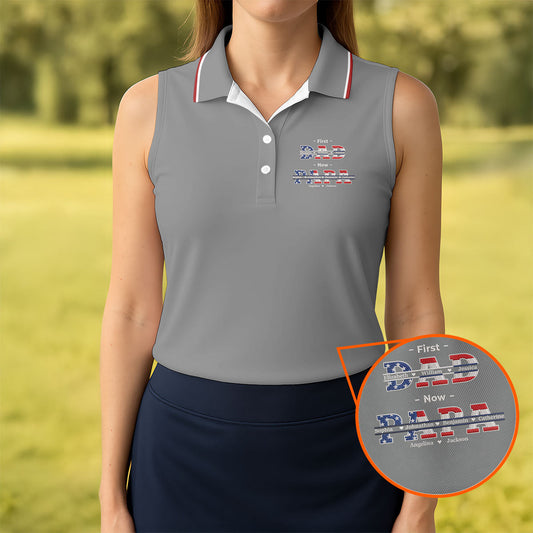 Maxcorners Gray First Dad Now Grandpa Golf Polo Shirt, Golf Polo For Women, Women’s Golf Apparel LM1507