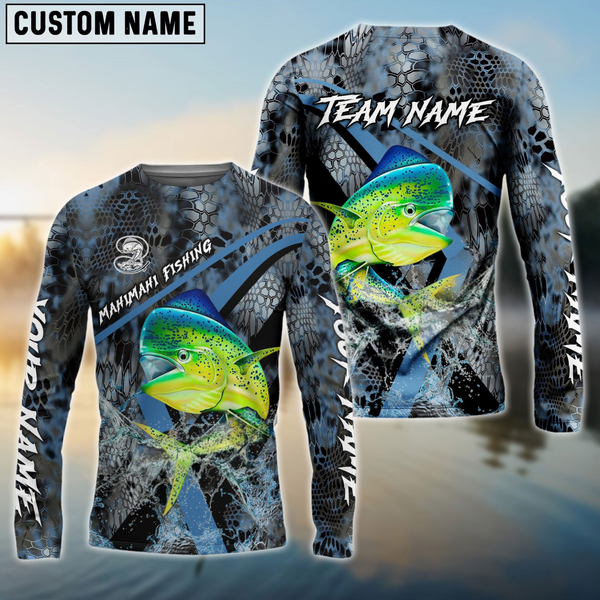 Maxcorners Mahi-Mahi Fishing Dark Skin Personalized Name, Team Name 3D Long Sleeve Shirt