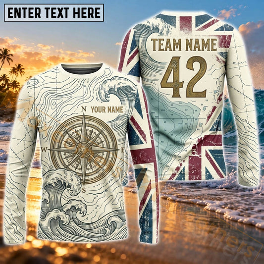 Maxcorners Surfing Golden Coastal Wave Art Customized Name, Number, Team Name 3D Long Sleeve Shirts