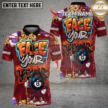 Maxcorners Billiard Graffiti Street Art 8 Ball Face Your Fear Multicolor Customized Name, Team Name 3D Shirt