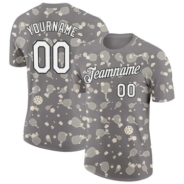 Maxcorners Pickleball Paddle Ball Grey Khaki Floral Ditsy Pattern Personalized Name 3D Unisex Shirt