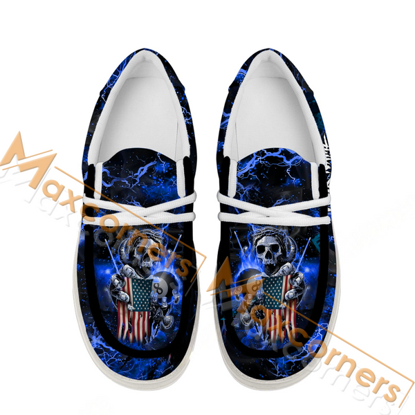 Maxcorners Billiard Ball 8 Blue Skull Fire Personalized Name Canvas Loafer Shoes