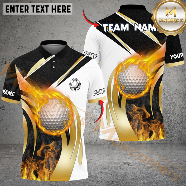 Maxcorners Fire Swing Golf Polo Shirt, Customized Name & Team Name 3D Shirts (4 Colors)