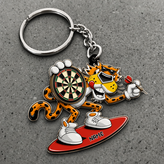 Maxcorners Darts Surfing Cheetah Personalized Name 3D Keychain And Ornament