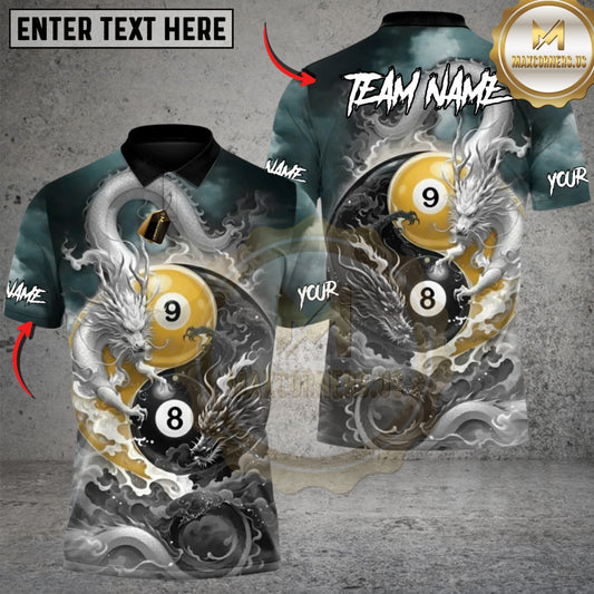 Maxcorners Celestial Yin Dragon 89 Ball Billiards Multicolor Customized Name, Team Name 3D Shirts