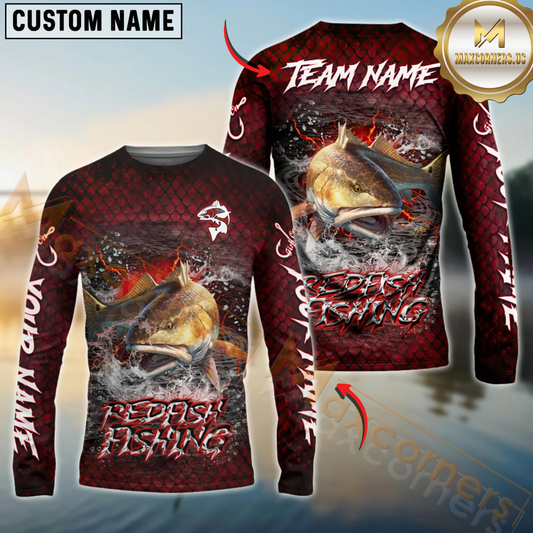 Maxcorners Fishing Red Dragon Scale Lightning Custom Name & Team Name 3D Shirts