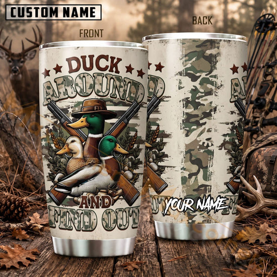 Maxcorners Hunting Duck Hunter Woodland Camo Personalized Name 3D Tumbler