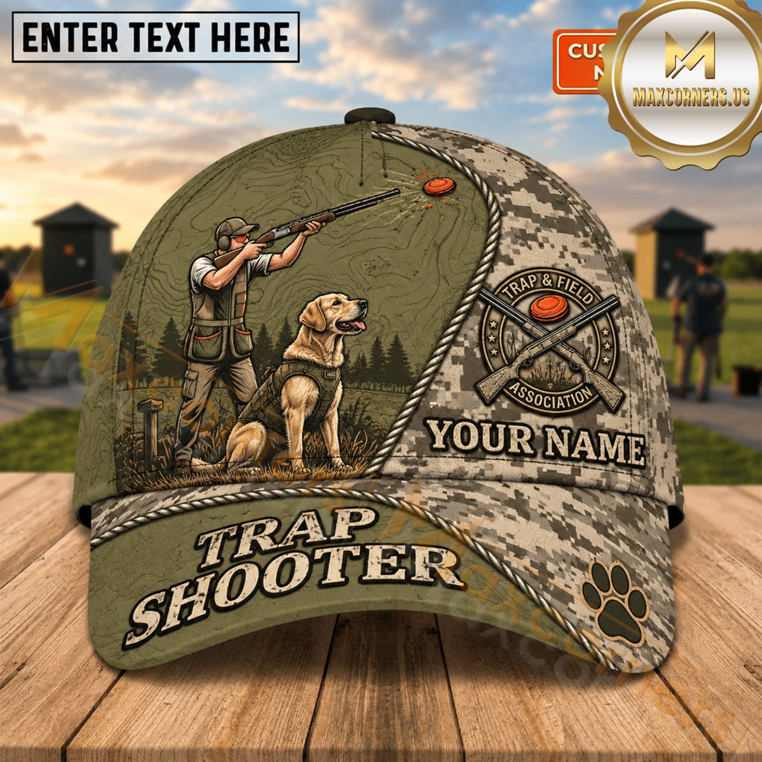 Maxcorners Tactical Camo Labrador Clay Shooter Trap Shooting Personalized Name 3D Cap