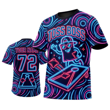Maxcorners Cornhole Neon Toss Boss Personalized Name 3D Unisex Shirt