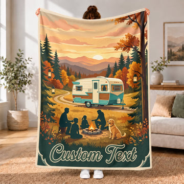 Maxcorners RVs Travel Trailer Autumn Forest Adventure Custom Name 3D Blanket