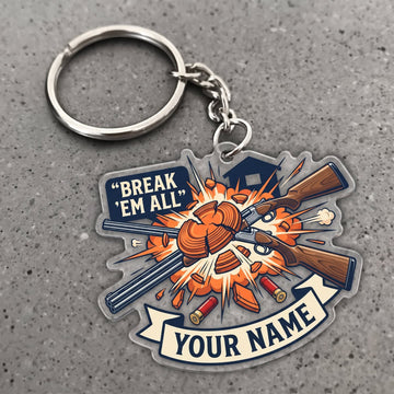 Maxcorners Clay Shooting Break Em All Shotguns And Broken Targets Customized Name 3D Keychain And Ornament