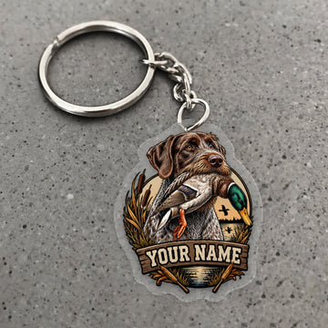 Maxcorners Duck Hunting German Wirehaired Pointer Wild Marsh Badge Custom Name Gift 2D Flat Acrylic Ornament, Keychain