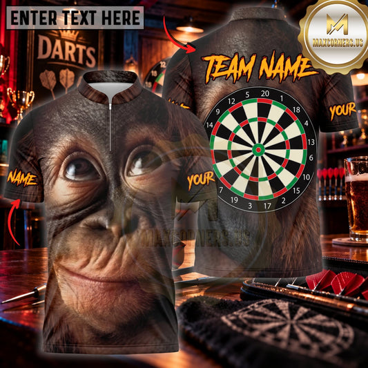 Maxcorners Darts Funny Chimpanzee Face Classic Dartboard Personalized Name 3D Unisex Shirt