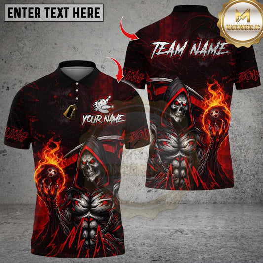 Maxcorners Muscle Reaper With Flame Bowling Multicolor Customized Name, Team Name 3D Shirts