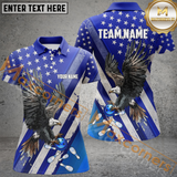 Maxcorners Blue American Flag Eagle Bowling Jersey Customized Name, Team Name 3D Shirt