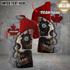 Maxcorners Billiard Canadian Flag Skull 8 Ball Grunge Style Customized Name, Team Name 3D Unisex Shirt