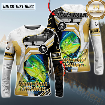 Maxcorners Angler Fishing Team Personalized Name, Team Name 3D Long Sleeve Shirt (Mahi-mahi, Tuna, Chinook, Marlin, Striped Bass, Salmon)