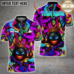 Maxcorners Bowling King Graffiti Multicolor Personalized 3D Shirt,  Crowned Ball with Fire Pins Shirts