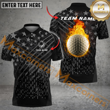 Maxcorners Golf Fire US Black Flag Multicolor Option Customized Name, Team Name 3D Polo Shirt