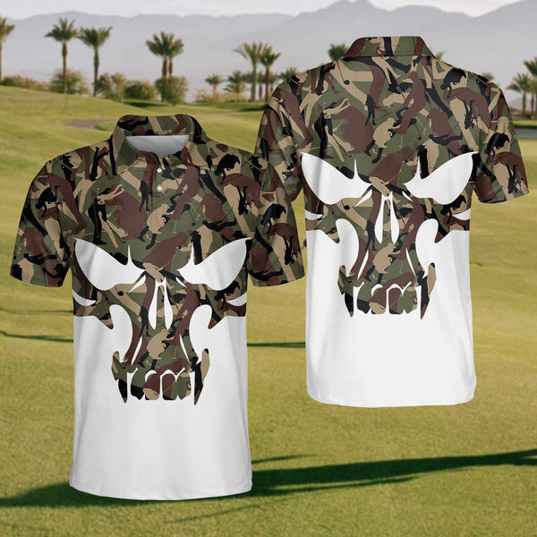Maxcorners Skull Army Golf Polo Shirt, Funny Golf Shirt, Gift For Golfer