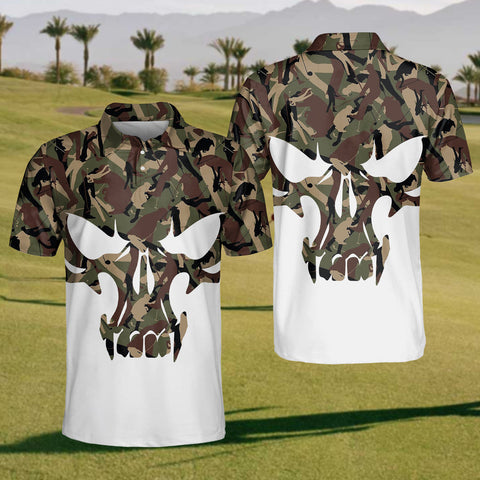 Maxcorners Skull Army Golf Polo Shirt, Funny Golf Shirt, Gift For Golfer