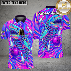 Maxcorners Bowling Shirt Deep Sea Shark Neon Style Multioptions Personalized Name, Team Name Unisex 3D Shirt (4 Colors)