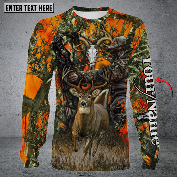 Maxcorners Personalized Name Deer Hunting Horn Loop Orange Long Sleeve Shirt