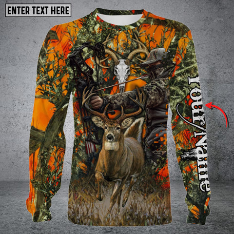 Maxcorners Personalized Name Deer Hunting Horn Loop Orange Long Sleeve Shirt