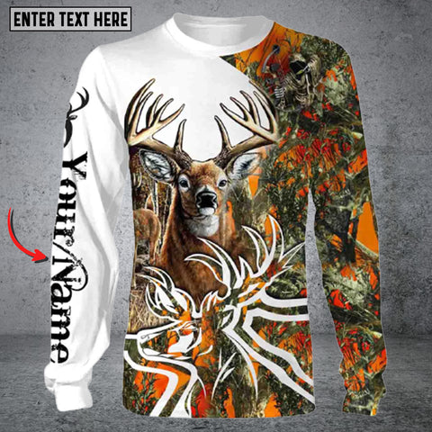 Maxcorners Personalized Name Deer Hunting Orange Camo Long Sleeve Shirt