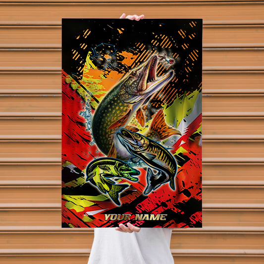 Maxcorners Pike Fishing Predator Action Artwork Personalized Name 3D Poster