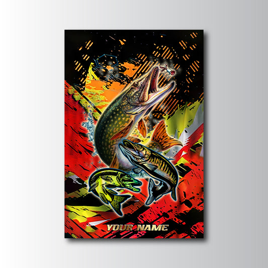 Maxcorners Pike Fishing Predator Action Artwork Personalized Name 3D Poster