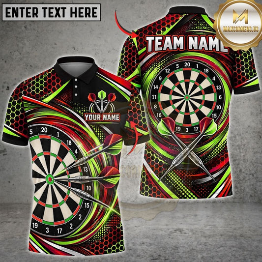 Maxcorners Darts Cyber Honeycomb Grid Glowing Swirl Lines Crossed Darts Target Board Graphic Multicolor Customized Name, Team Name 3D Shirts