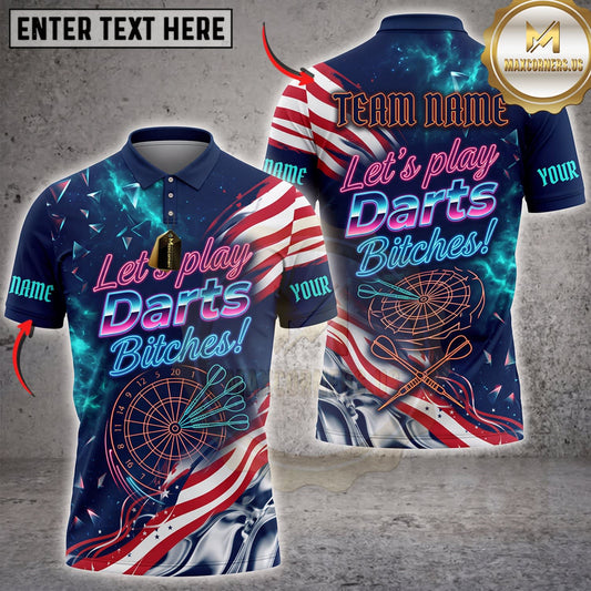 Maxcorners Darts American Flag Lets Play Darts Bitches Personalized Name 3D Unisex Shirt